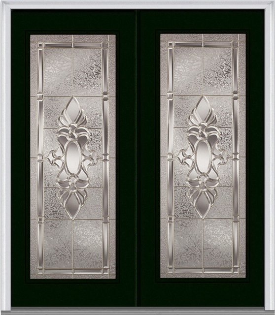 Full Lite Fiberglass Hunter Green Double Door Traditional