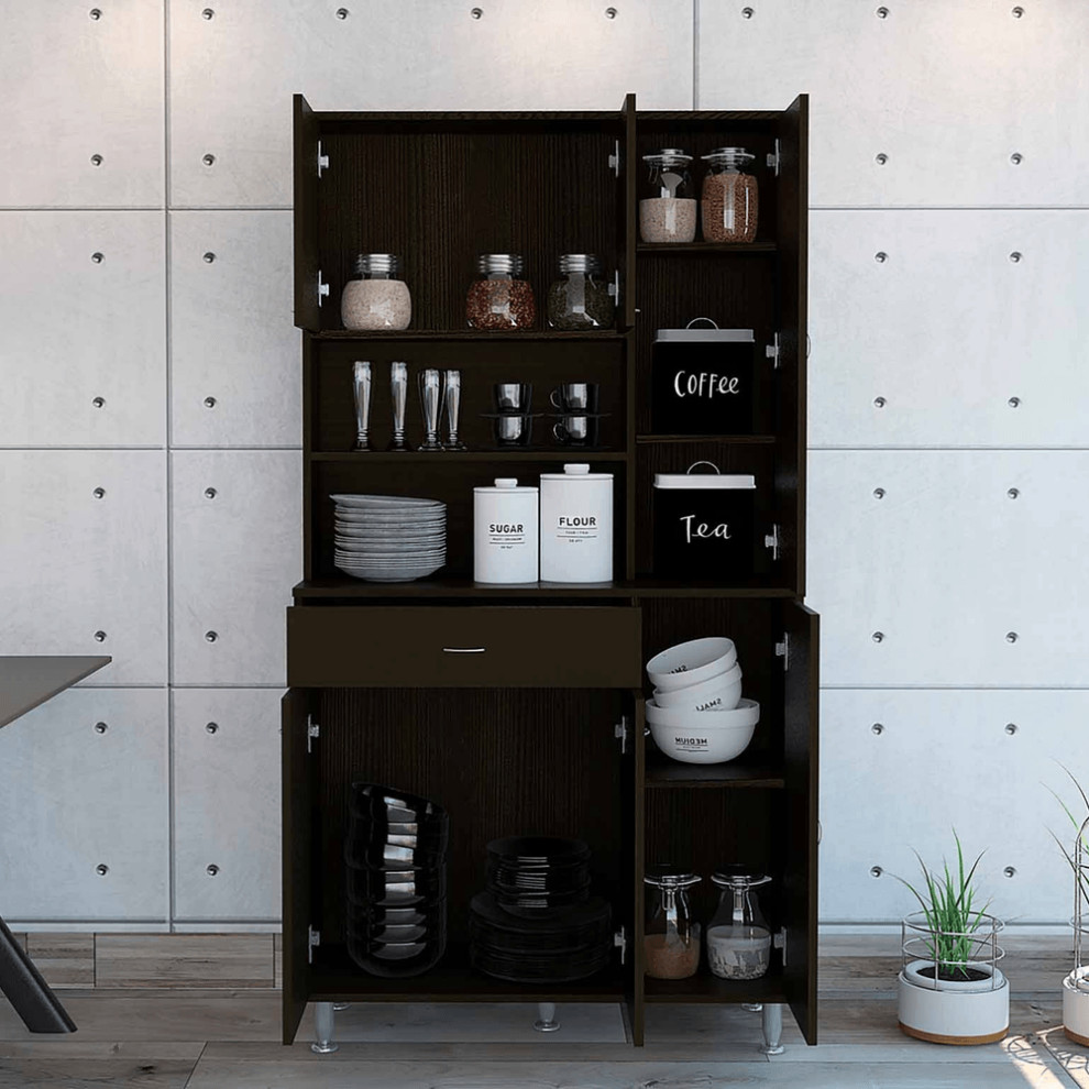 Modern Black Pantry with Multiple Storage Shelves Contemporary Pantry by
