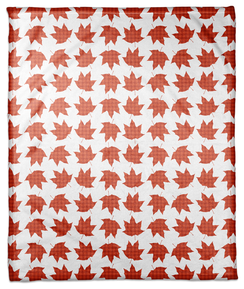 Plaid Fall Leaves Fleece Throw Blanket, 50"x60"