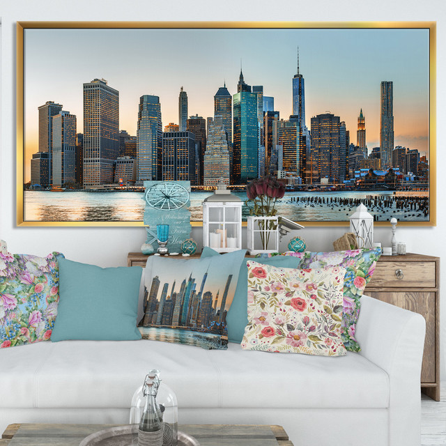 Designart - New York City Skyline - Photography Framed Canvas Art Print ...