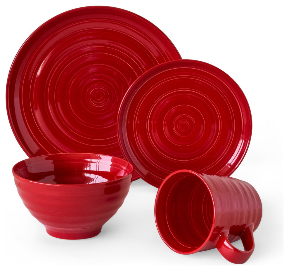 16Piece Farmhouse Dinnerware Set, Red Contemporary Dinnerware Sets