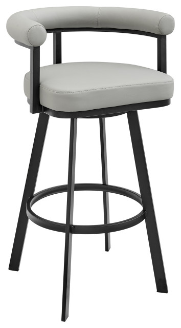 Nolagam Swivel Bar Stool in Black Metal with Light Grey Faux Leather ...