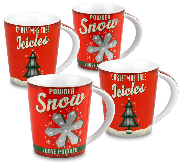 VintageLook Christmas Mugs, Set of 4 Traditional Holiday Drinkware