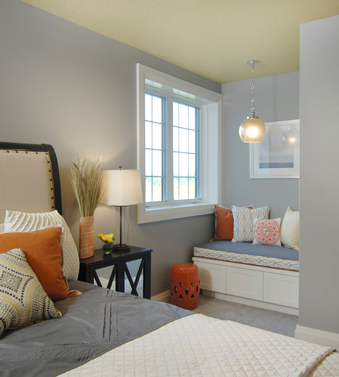 Bedroom - mid-sized transitional guest carpeted bedroom idea with gray walls and no fireplace