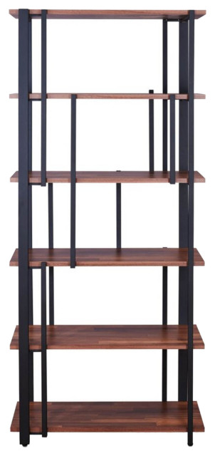Rectangular Metal Frame Bookshelf With Wooden Space Walnut Brown