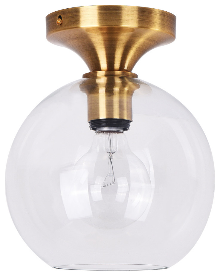1Light Glass Globe Semi Flush Mount Transitional Flushmount