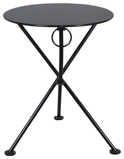 French Cafe Bistro 3 Leg Folding Table 28 Round Metal Top Jet Black