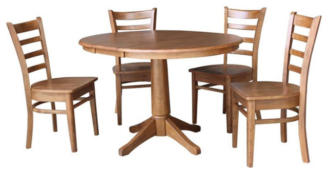36" Solid Wood Round Extension Dining Table with 4 Chairs in Oak ...