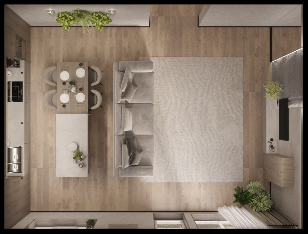 Современный дизайн кухни-гостиной