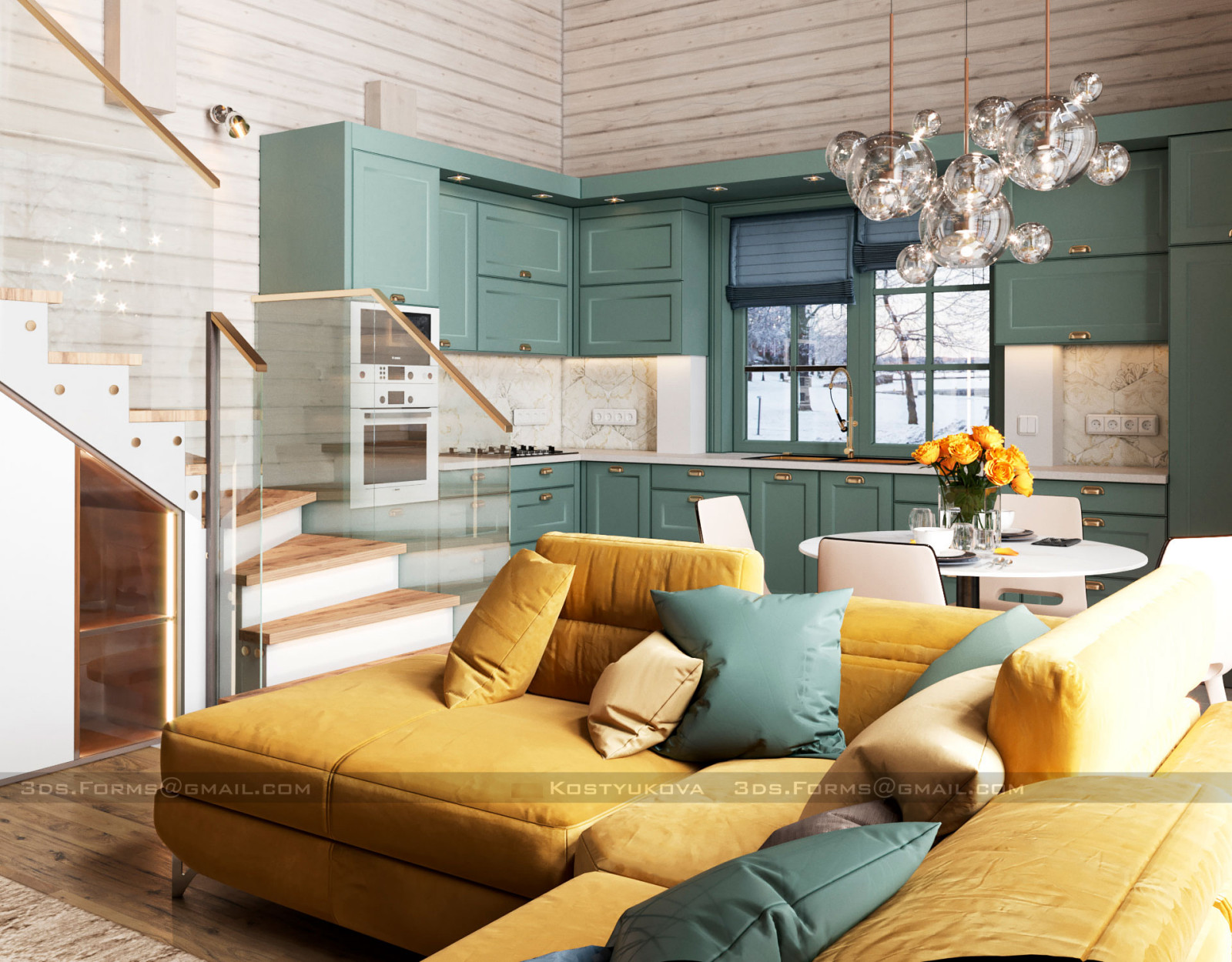 Дизайн кухни-гостиной в частном доме