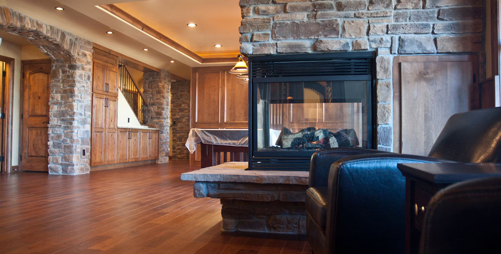 Inspiration for a rustic basement remodel in Denver