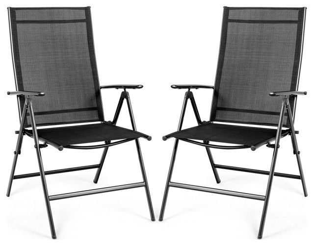 Costway Set of 2 Patio Folding Chair Recliner Adjustable Black Outdoor Folding Chairs by