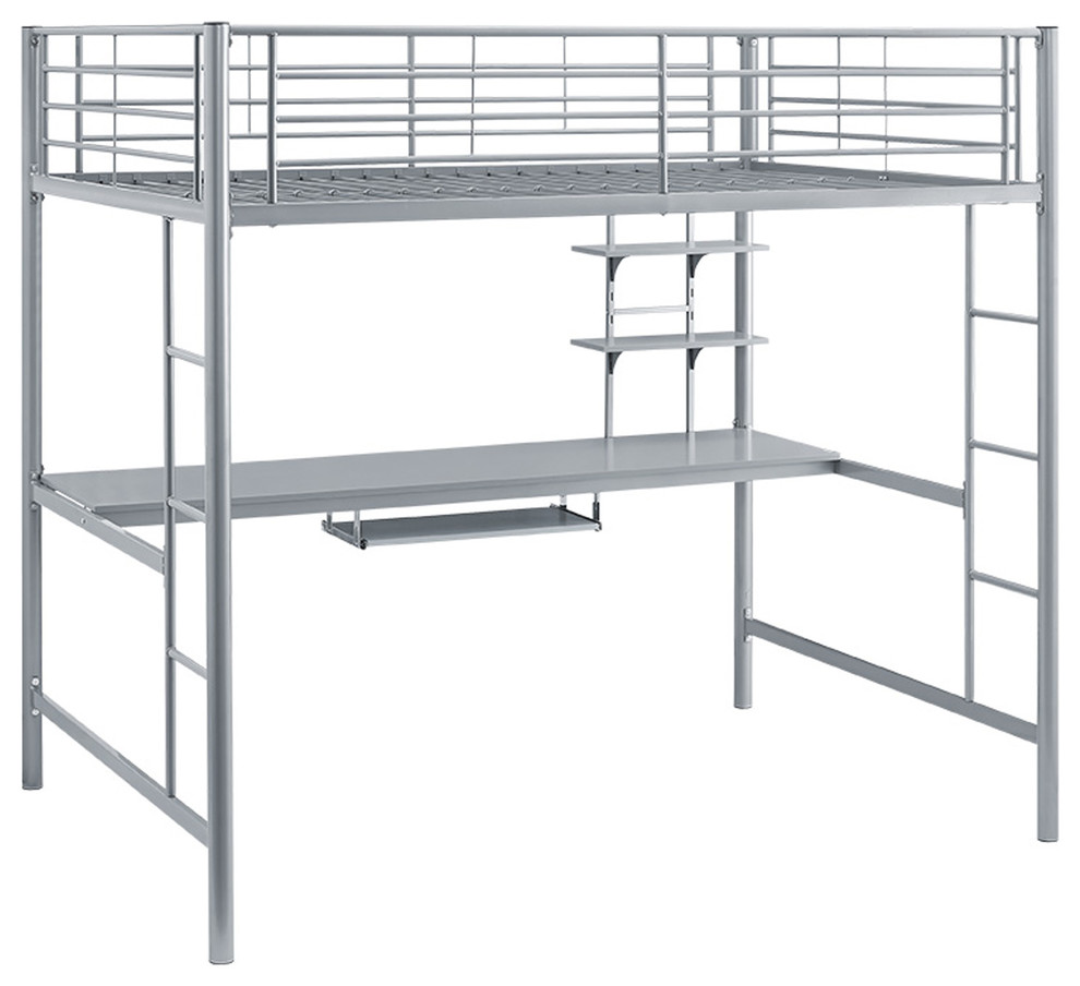 Full Size Metal Loft Bed With Desk, Metal Full Loft Bed With Desk Underneath
