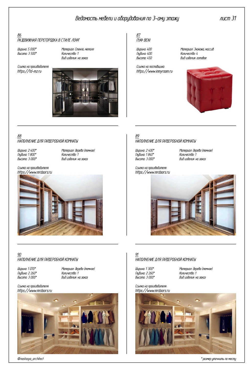 Ведомость мебели и оборудования