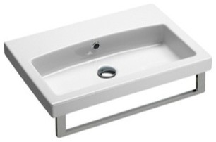 Simple White Ceramic Wall Mounted, Vessel, or Self Rimming Sink, No Faucet Holes