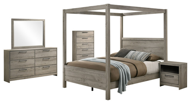 Bunbury 5 Piece Canopy Bedroom Set Light Gray Farmhouse Bunbury 5 Piece Canopy Bedroom Set