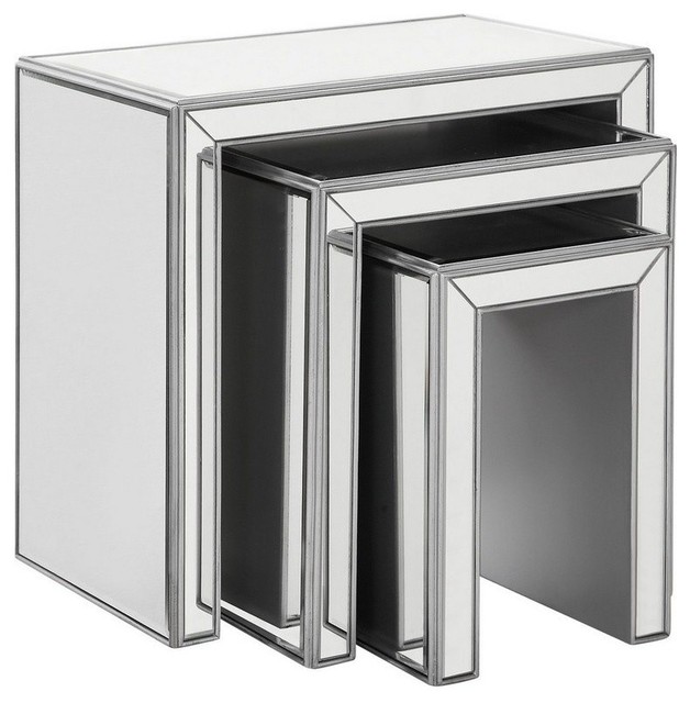 Chamberlan 23 Nested Table 3 Piece Silver Paint Clear Mirror Glass - 3 Piece Coffee Table Sets With Drawers Chamberlan 23 Nested Table 3 Piece Silver Paint Clear Mirror Glass - 3 Piece Coffee Table Sets With Drawers