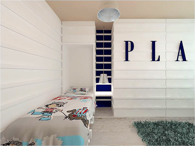 Idéer för att renovera ett mellanstort nordiskt pojkrum kombinerat med sovrum och för 4-10-åringar, med beige väggar, ljust trägolv och vitt golv