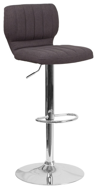 Contemporary Charcoal Fabric Adjustable Barstool With Chrome Base