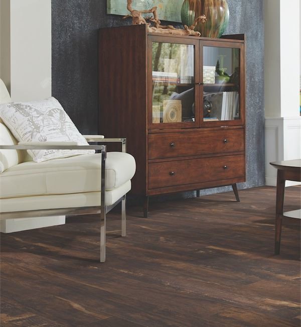 Living room - mid-sized contemporary formal vinyl floor and brown floor living room idea in DC Metro with blue walls, no fireplace and no tv
