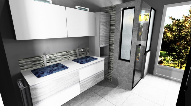 Rénovation complète d'une salle de bains de 8M2 avec WC. - Contemporain -  Salle de Bain - Nice - par Elixir cuisines, bains et dressings | Houzz