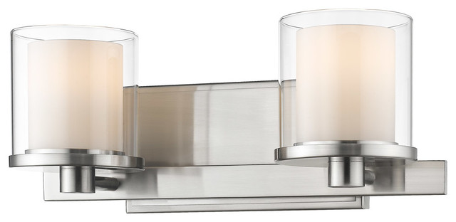 Bathroom Vanity 2 Light With Brushed Nickel Led Integrated Bulbs 15 16w Transitional Bathroom Vanity Lighting By Rlalighting