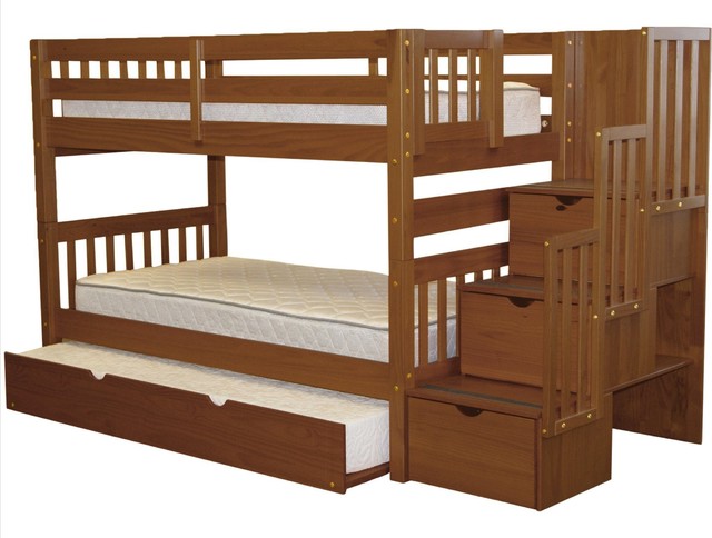 Bedz King Bunk Beds Twin Over Twin Stairway 3 Drawers Twin