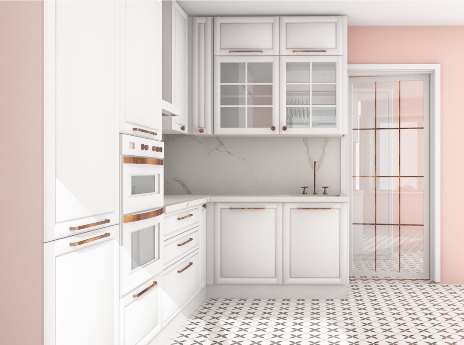 Белая кухня в смешанном стиле неоклассика - сканди