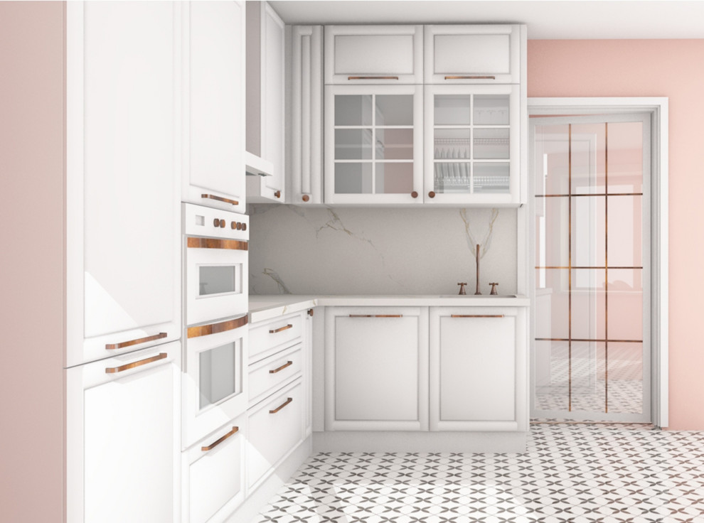 Белая кухня в смешанном стиле неоклассика - сканди