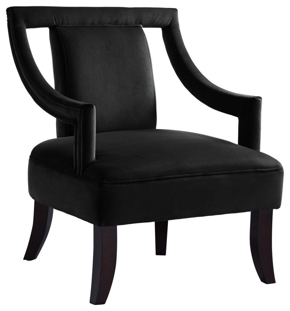 Avery Velvet Swoop Arm Square Back Open Sides Accent Chair Transitional Armchairs And Accent