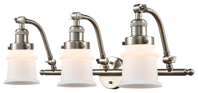 Small Canton 3-Light Bath Vanity-Light, Brushed Satin Nickel, Matte White