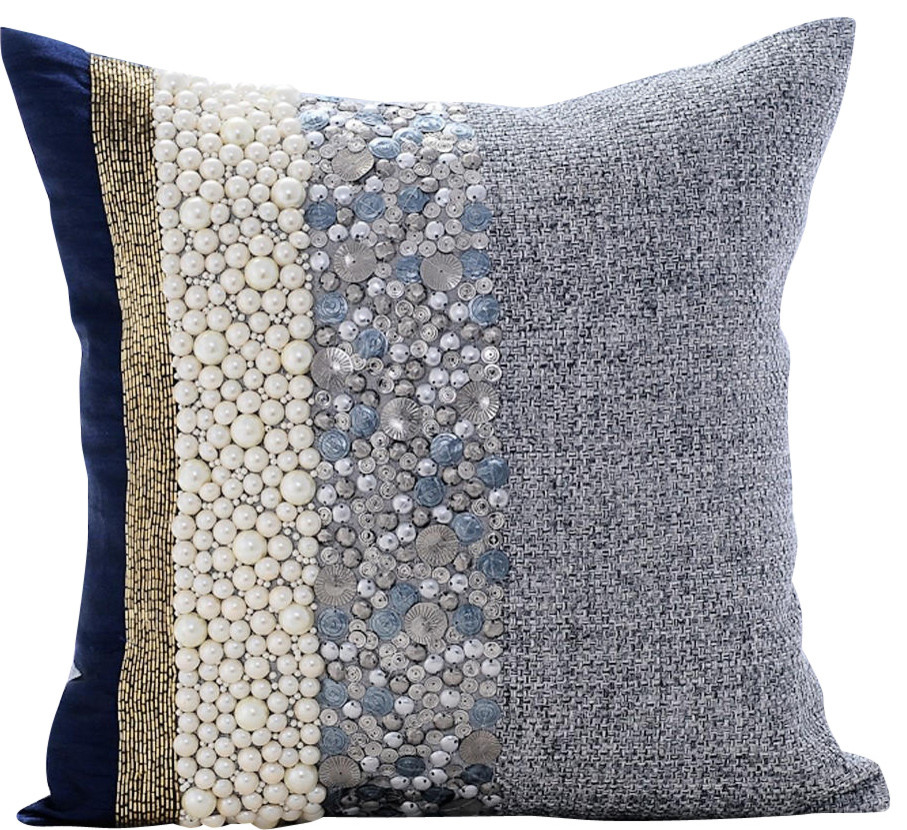 Blue Decorative Pillow Covers Cotton Navy Pearlized Beach Style Blue Decorative Pillow Covers Cotton