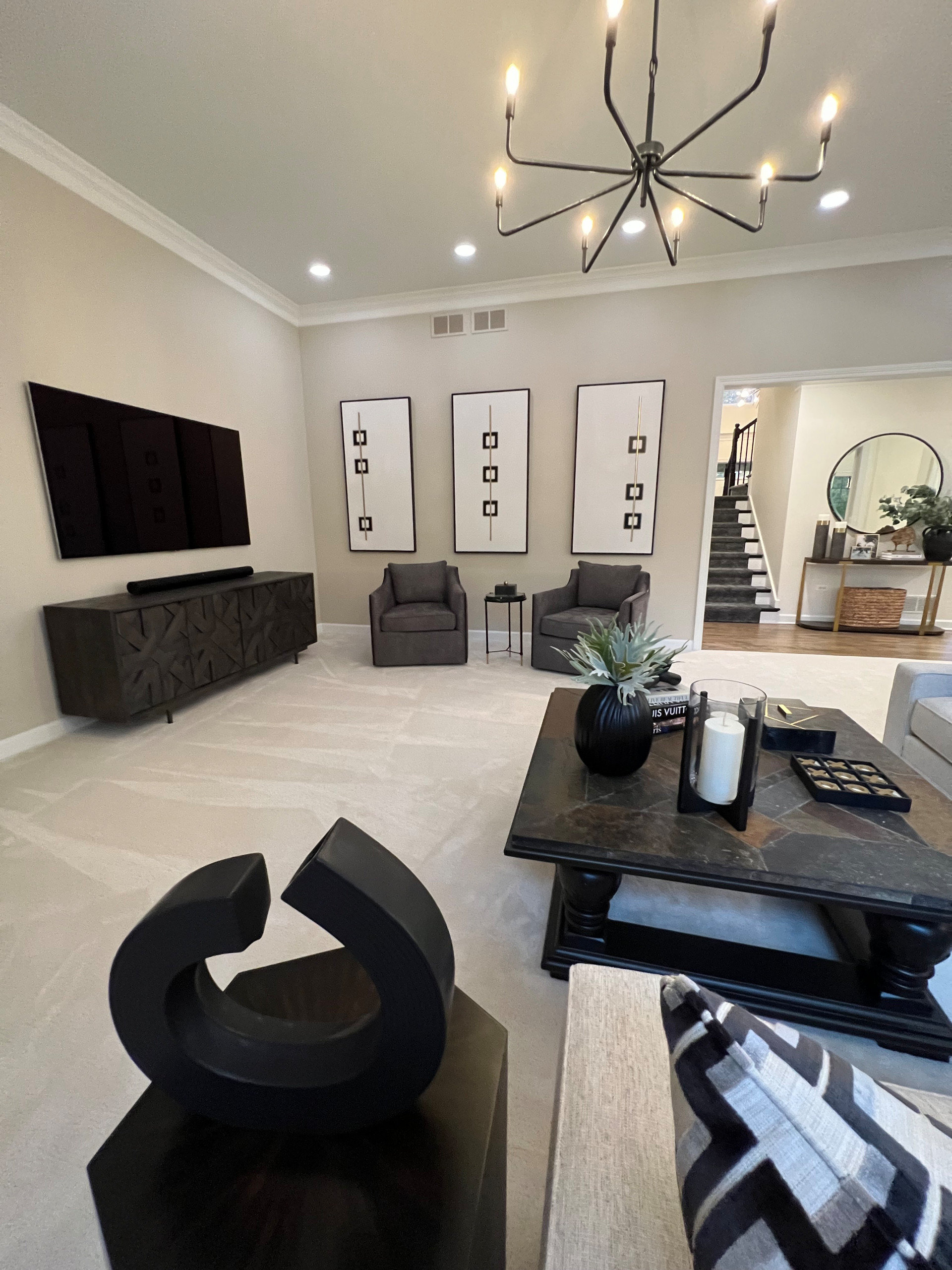 Chic Transitional Kitchen and Living Room