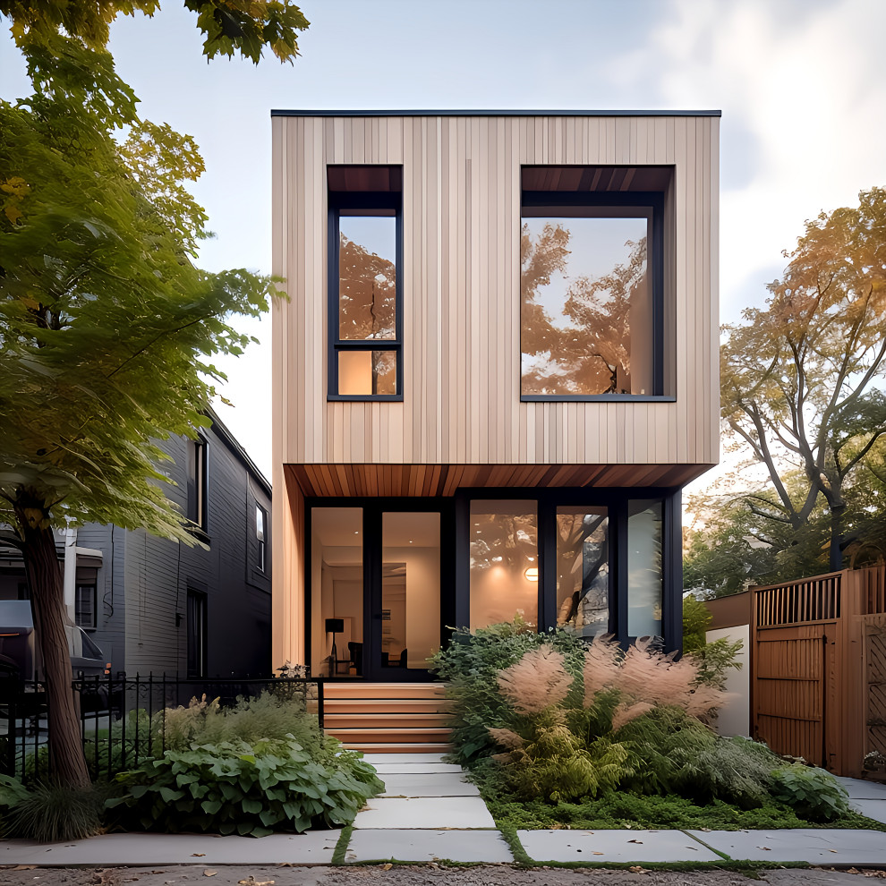 Design ideas for a medium sized scandi detached house in New York with a flat roof.