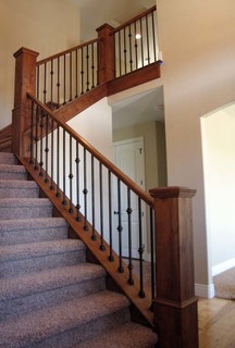 Wood Railing with Wrought Iron Balusters - Traditional ...