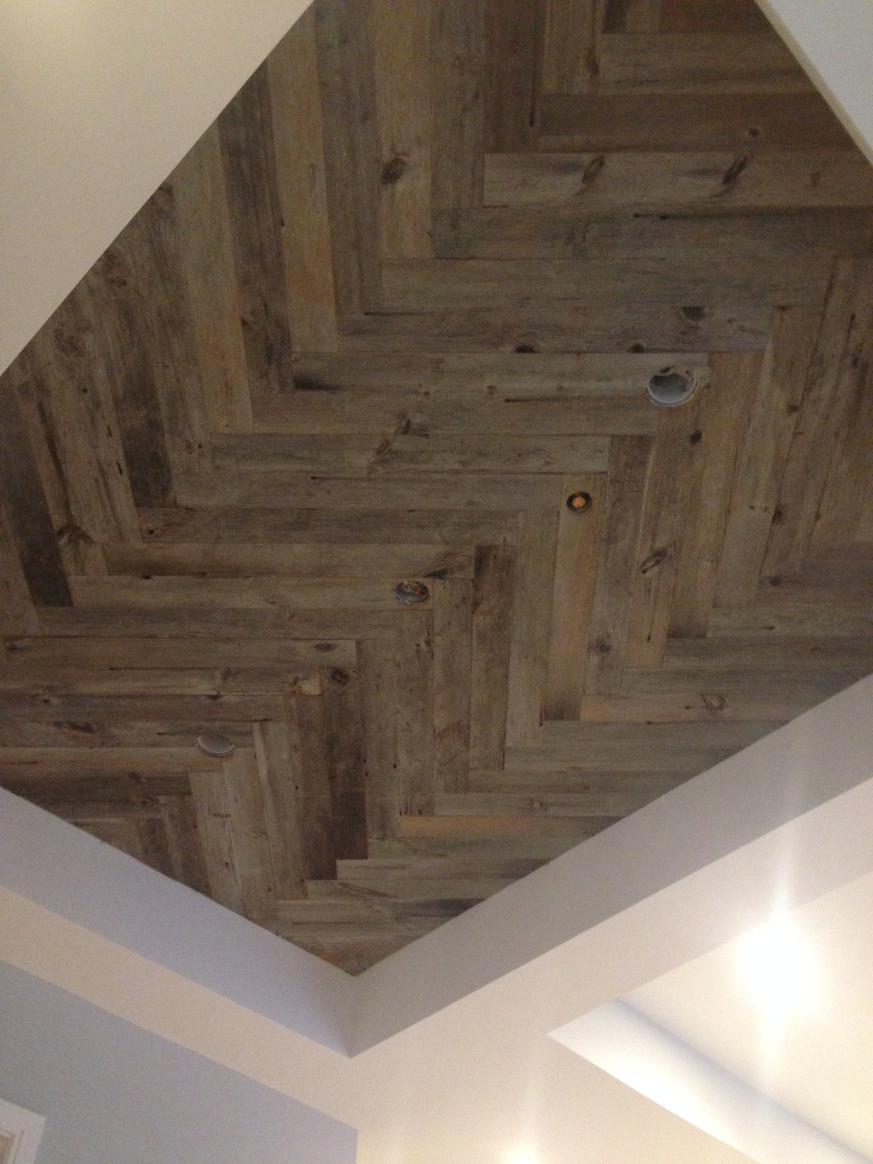 Herringbone Dining Ceiling (Reclaimed Lumber)