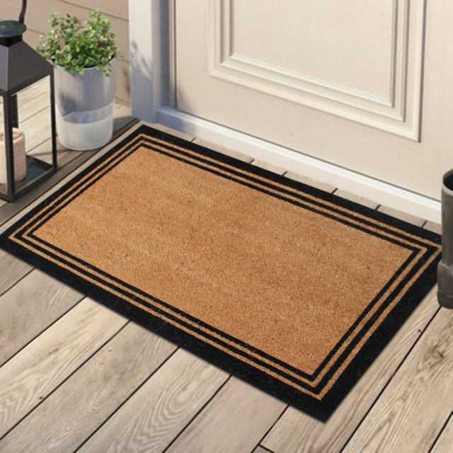 Natural Coir Doormat With Classic Border Heavy Duty Outdoor Doormat, 18"x30" Contemporary