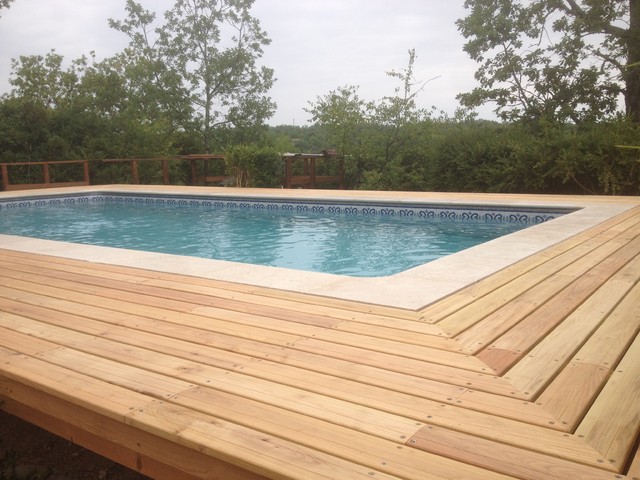 Piscine Plage Bois 4x7 Rectangle Liner Gris Modernité Et