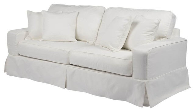 Box Cushion Slipcovered Sofa Performance Fabric White