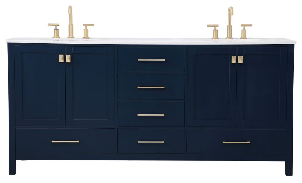 Elegant VF18872DBL 72"Double Bathroom Vanity, Blue Contemporary