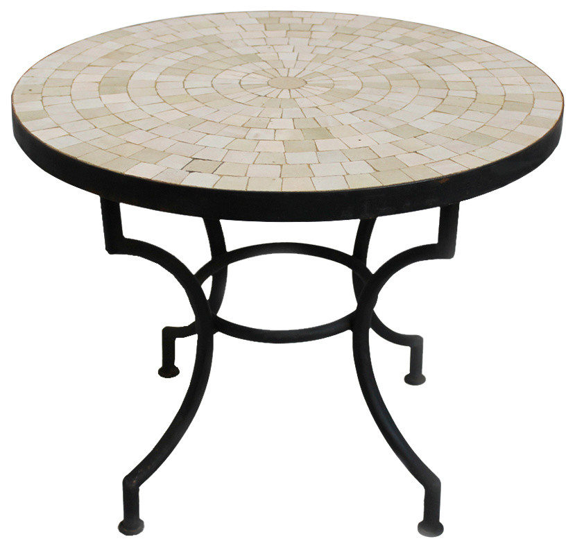 Round Mosaic Tile Side Table, 24" Transitional Side Tables And End