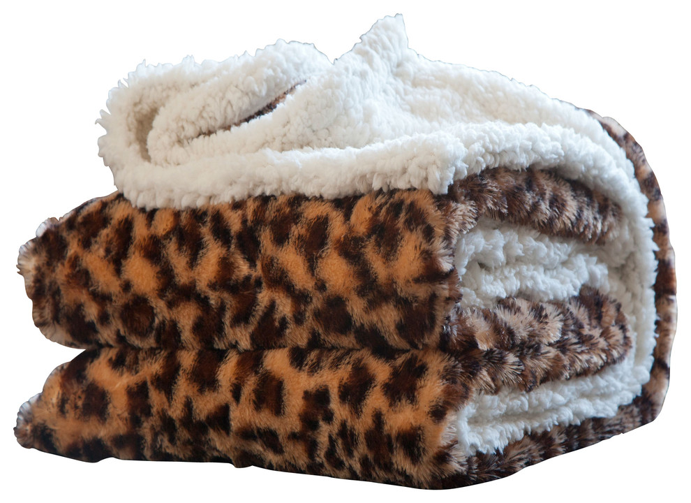 Animal Print Fleece Sherpa Blanket Throw by Lavish Home - Contemporary