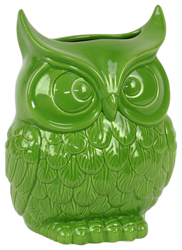 Ceramic Owl Vase, Lime Green