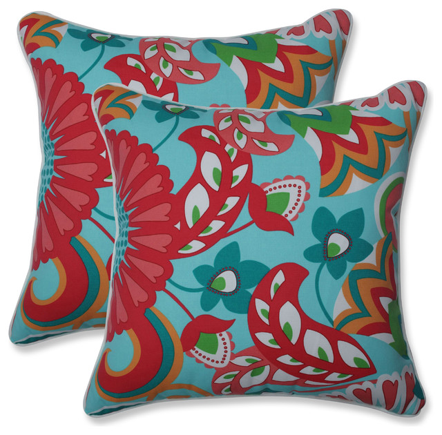 Outdoor Indoor Sophia Turquoise Coral 18 5 Inch Throw Pillow Set