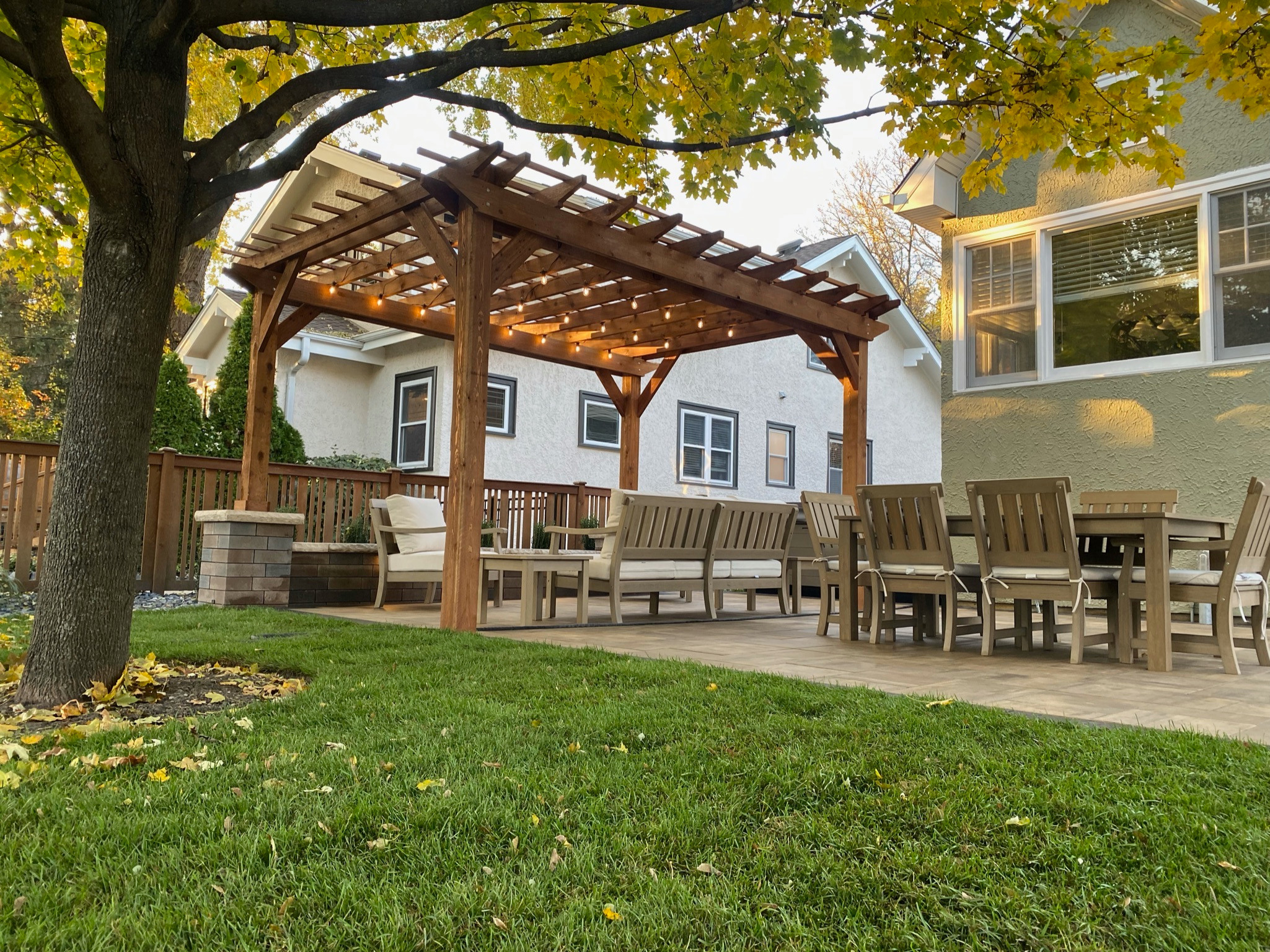 La grange, stone patio, cedar pergola