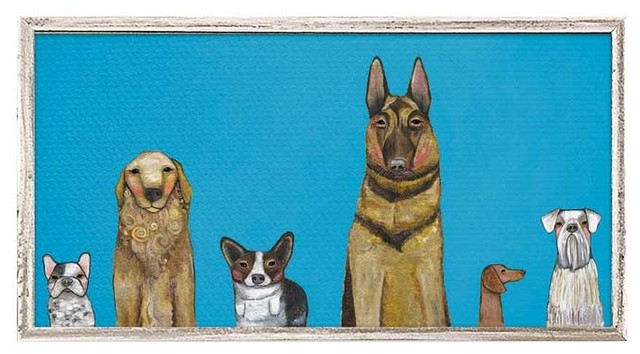 "Dogs Dogs Dogs - Blue" Mini Framed Canvas by Eli Halpin