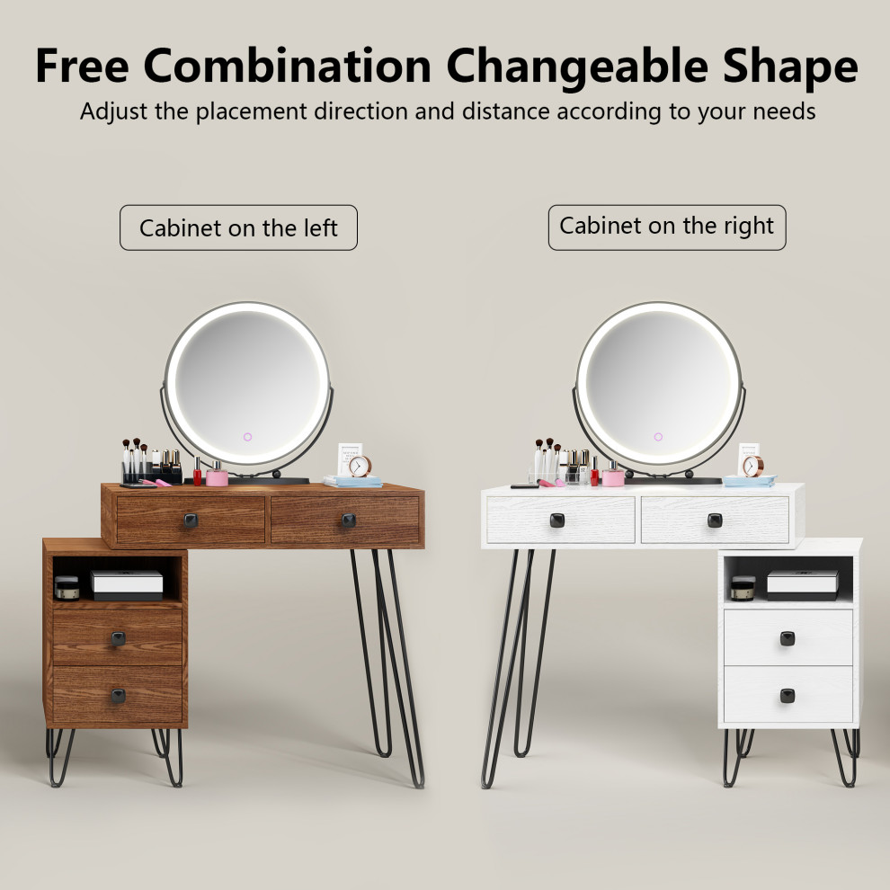 4-Drawer Makeup Vanity Table Set, With Dimmable LED Mirror & Stool 