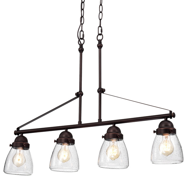 Yellowstone 4 Light Oil Rubbed Bronze, Seeded Glass Shade For Chandelier
