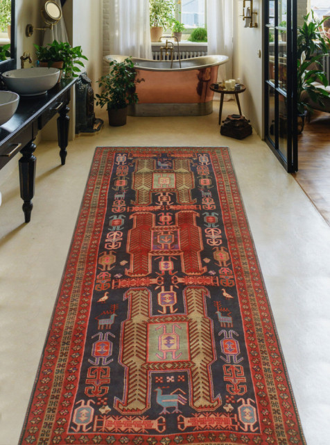 Fine Vintage Distressed Sinai Navy/Red Runner, 4'2x10'2, 4'2x10'2 ...