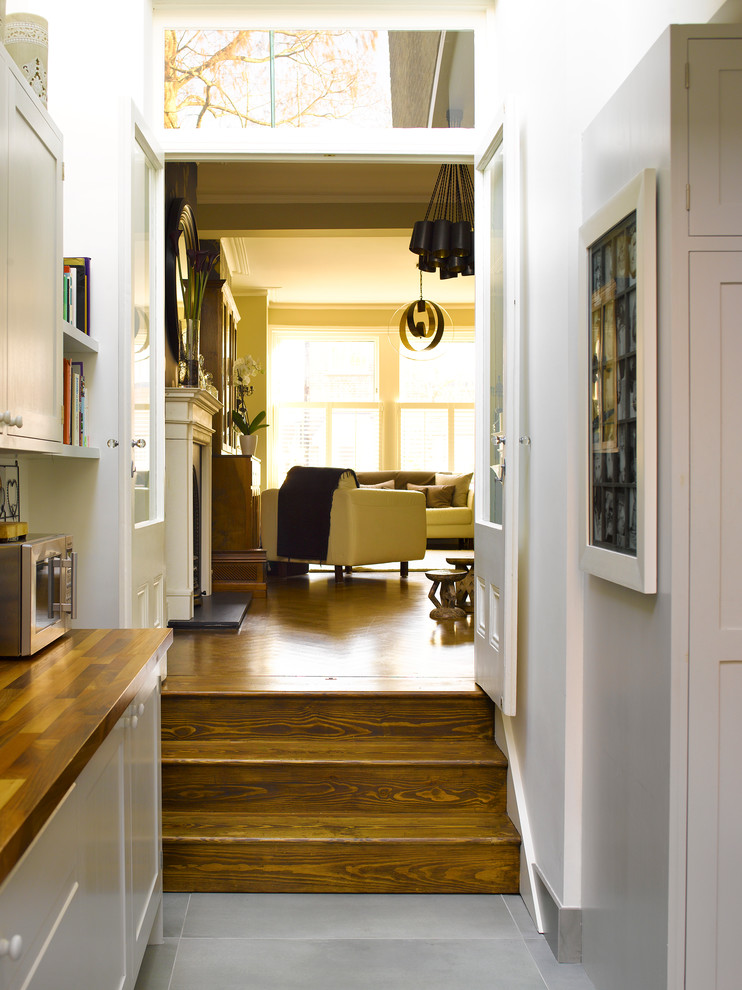 Design ideas for a small transitional hallway in London.
